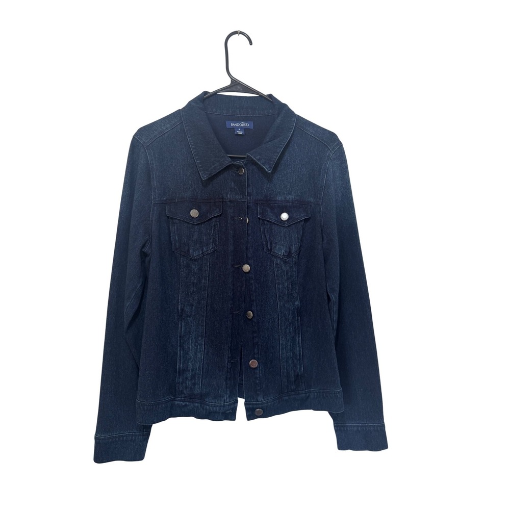 Denim Jacket Womens Medium Button Up Dark Wash Classic Jean Coat